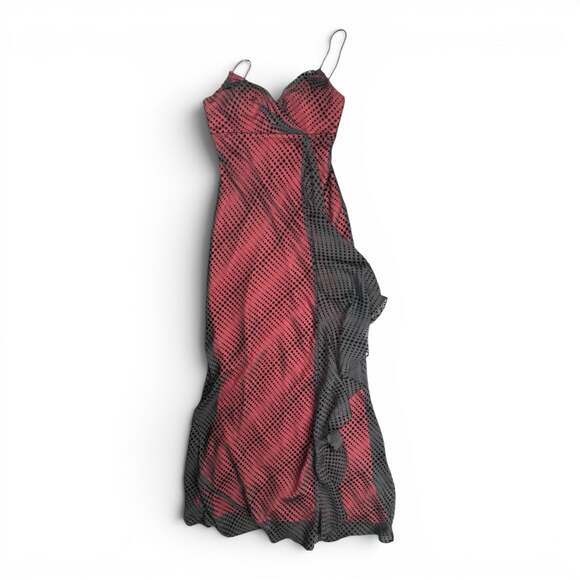 De Laru Collection Dresses & Skirts - De Laru Collection Vintage Red & Black Mesh Overlay Ruffle Maxi Dress Size 5/6